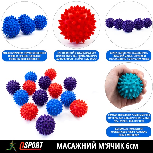 Массажный мячик, массажер для спины, шеи, ног (самомассажа МФР, миофасциального релиза) OSPORT 6см (OF-0196)  фото 2