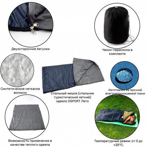 Спальный мешок (спальник туристический летний) одеяло OSPORT Лето (FI-0018) фото 2