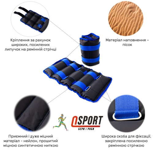 Утяжелители для ног и рук (манжеты для фитнеса и бега) OSPORT Lite Comfort 2шт по 2.5кг (FI-0118) фото 2