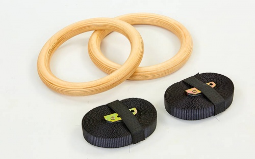 Кольца гимнастические для кроссфита/гимнастики и шведской стенки с регулировкой деревянные OSPORT (OF-0006) фото 5