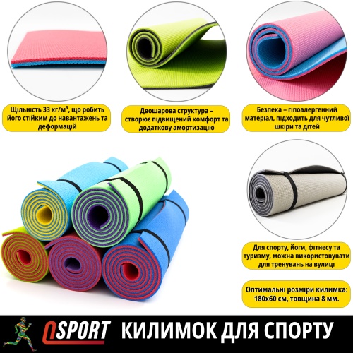 Коврик для йоги, фитнеса и спорта (каремат спортивный) OSPORT Спорт 8мм (FI-0083) фото 3