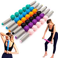 Массажный ролик, валик для массажа спины (ручной массажер с двумя ручками для шеи, ног) 51х5см OSPORT (MS 3404)