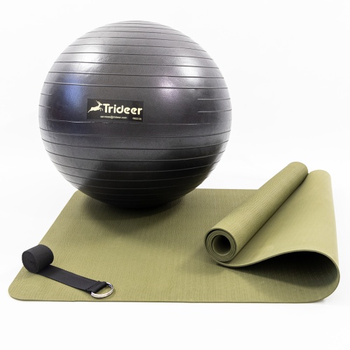 Коврик для йоги и фитнеса (каремат) + фитбол мяч для фитнеса 55 см + ремень для йоги OSPORT Set 94 (n-0124) фото 3