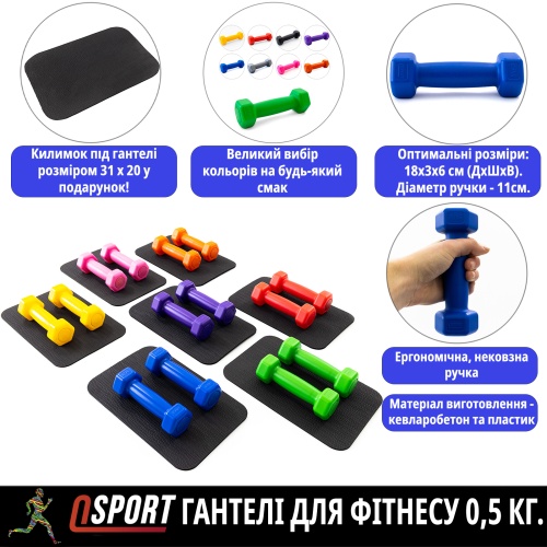 Гантели для фитнеса пластиковые цельные (неразборные) + коврик OSPORT Lite 2шт по 0,5 кг (OF-0213) фото 2 Гантели для фитнеса пластиковые цельные (неразборные) + коврик OSPORT Lite 2шт по 0,5 кг (OF-0213) фото 2
