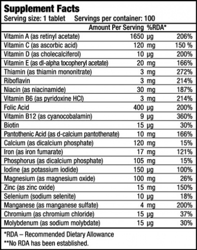 Комплекс витаминов и микроэлементов для спортсменов Multivitamin One A Day 100 таблет. Biotech USA (01112-01) фото 2