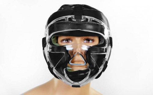 Шлем для единоборств (с прозрачной маской) кожа Zel ZB-5009 фото 2