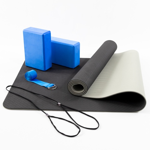 Коврик для йоги (каремат для фитнеса) TPE + блок для йоги 2шт + ремень для йоги OSPORT Set 87 (n-0117) фото 3