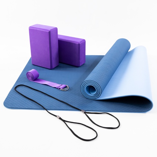 Коврик для йоги (каремат для фитнеса) TPE + блок для йоги 2шт + ремень для йоги OSPORT Set 87 (n-0117) фото 2